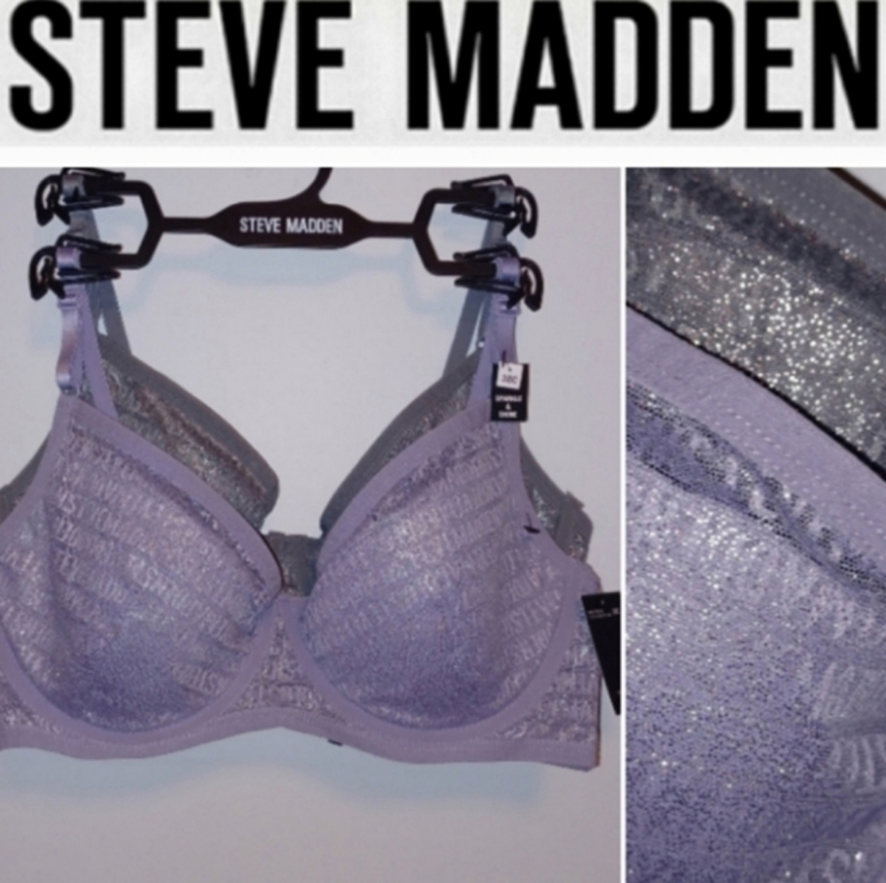2 Bras Sparkle & Shine Steve Madden Metallic Mesh Bras, Nylon, Light Padding